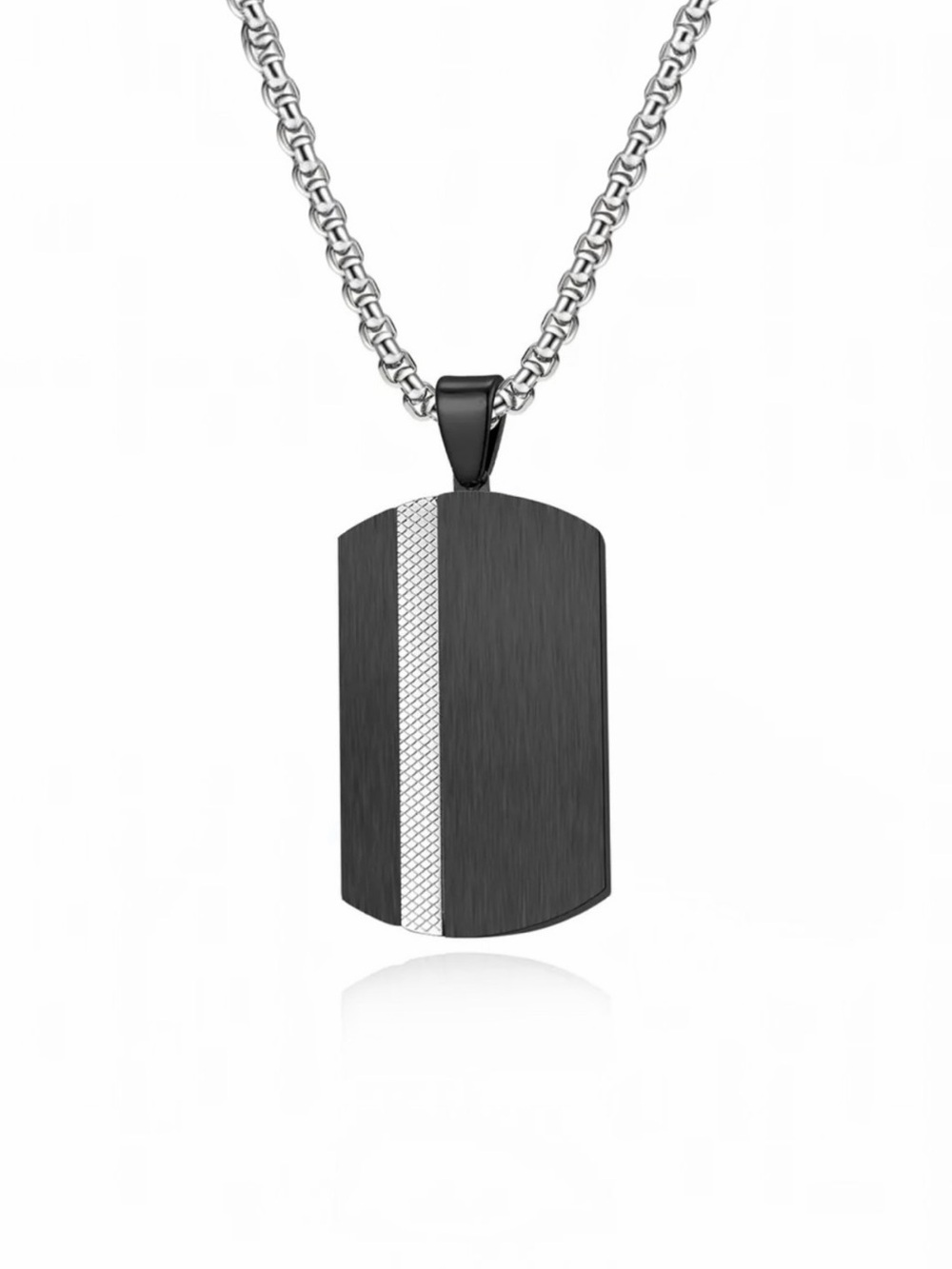 Brushed Grid Pattern Dog Tag Pendant Necklace NWT